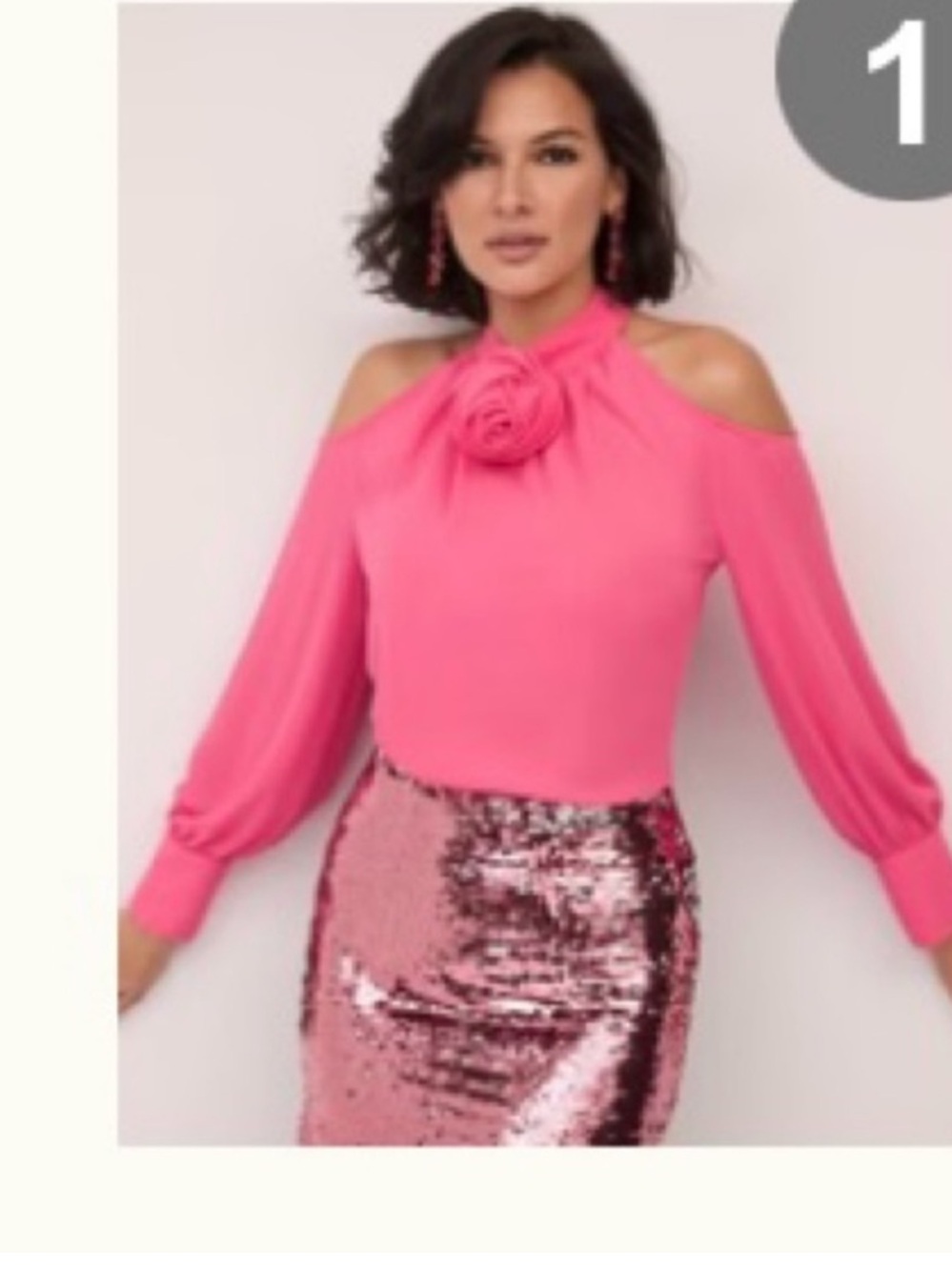 NWT New York & Company Rosette Pink Cold Shoulder Blouse